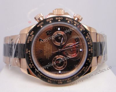 Replica Rose Gold Rolex Daytona Watch Chocolate Dial Arabic Markers
